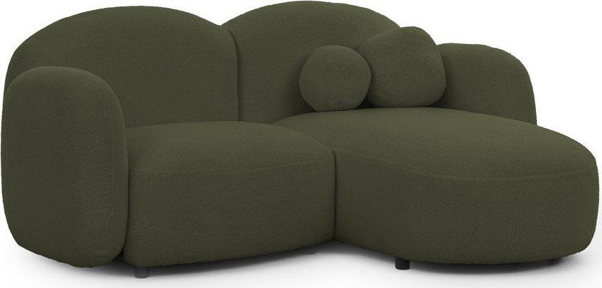 Zelená rohová pohovka z textilie bouclé (pravý roh/s lenoškou) Orbit – Ropez Ropez