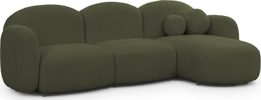 Zelená rohová pohovka z textilie bouclé (pravý roh/s lenoškou) Orbit – Ropez Ropez