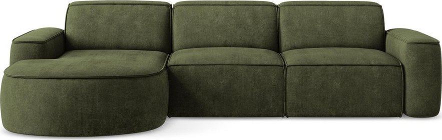 Zelená žinylková rohová pohovka (levý roh/s lenoškou) Omao – Makamii Makamii