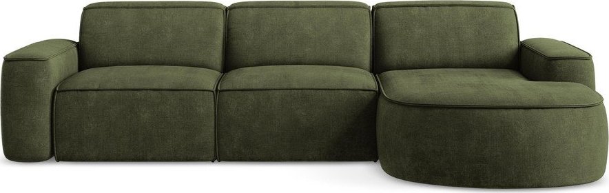 Zelená žinylková rohová pohovka (pravý roh/s lenoškou) Omao – Makamii Makamii