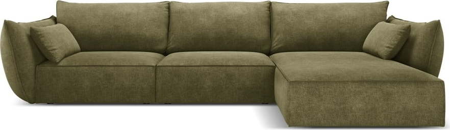 Zelená žinylková rohová pohovka (pravý roh/s lenoškou) Vanda - II. jakost – Mazzini Sofas Mazzini Sofas