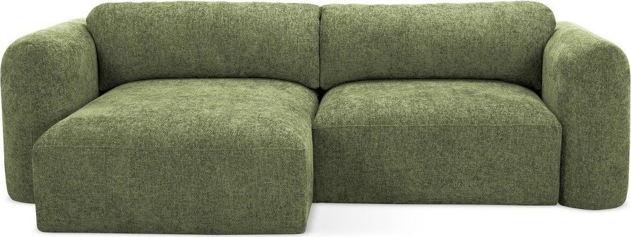 Zelená žinylková rozkládací/s úložným prostorem rohová pohovka (levý roh/s lenoškou) Mele – Makamii Makamii