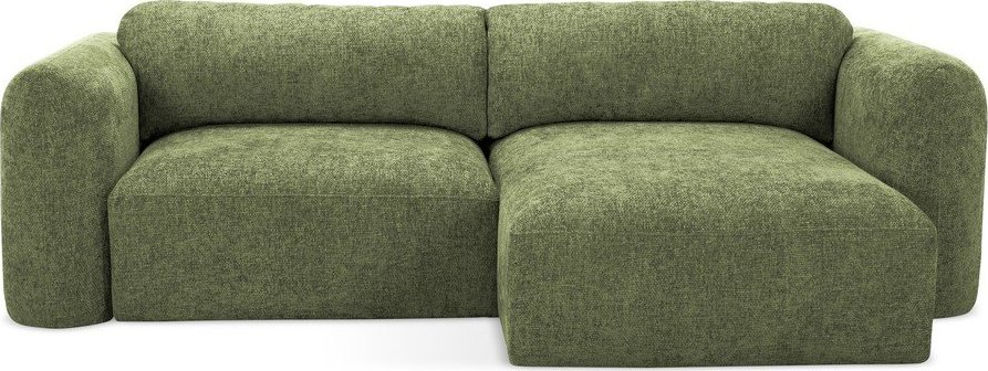 Zelená žinylková rozkládací/s úložným prostorem rohová pohovka (pravý roh/s lenoškou) Mele – Makamii Makamii