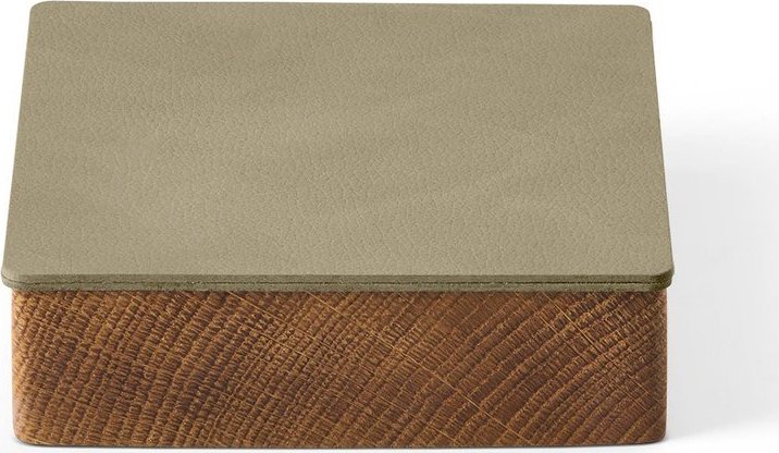 Zelený/v přírodní barvě dřevěný/z eko kůže úložný box s víkem/dekorativní 11x11x3