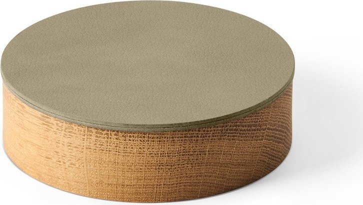 Zelený/v přírodní barvě dřevěný/z eko kůže úložný box s víkem/dekorativní ø 11x3