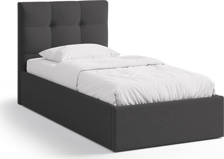 Antracitová čalouněná jednolůžková postel s úložným prostorem s roštem 90x200 cm Phaedra – Micadoni Micadoni