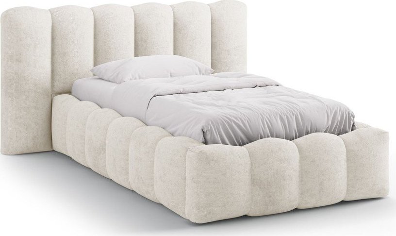 Béžová čalouněná jednolůžková postel s úložným prostorem s roštem 90x200 cm Lupine – Micadoni Micadoni