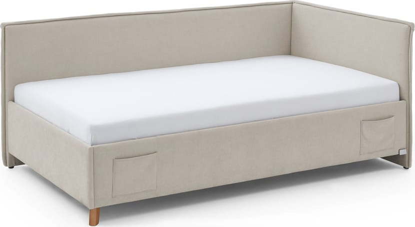 Béžová čalouněná rohová dětská postel s úložným prostorem s roštem 120x200 cm Fun - II. jakost – Meise Möbel Meise Möbel