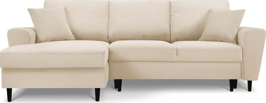 Béžová manšestr rozkládací/s úložným prostorem rohová pohovka (levý roh/s lenoškou) Moghan - II. jakost – Micadoni Micadoni