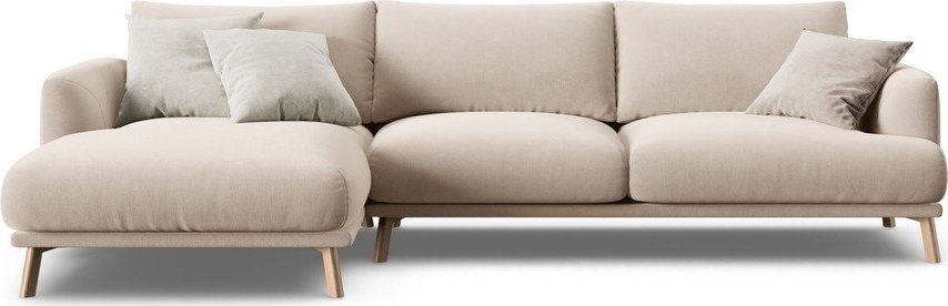 Béžová sametová rohová pohovka (levý roh/s lenoškou) Naomi – Micadoni Micadoni