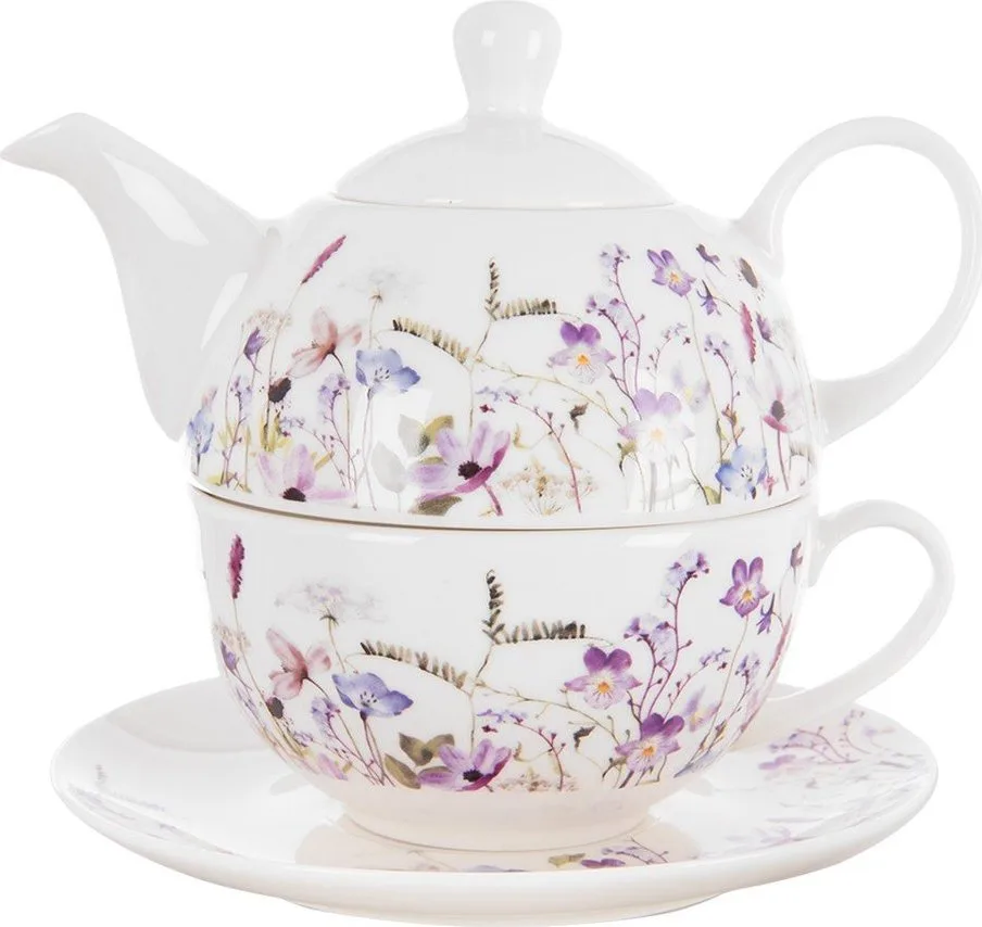 Bílá/fialová porcelánová čajová souprava Louka – Orion