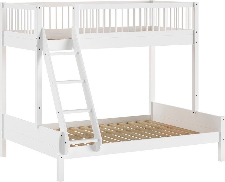 Bílá patrová dětská postel z bukového dřeva s roštem 140x200/90x200 cm Forrest – Vipack Vipack
