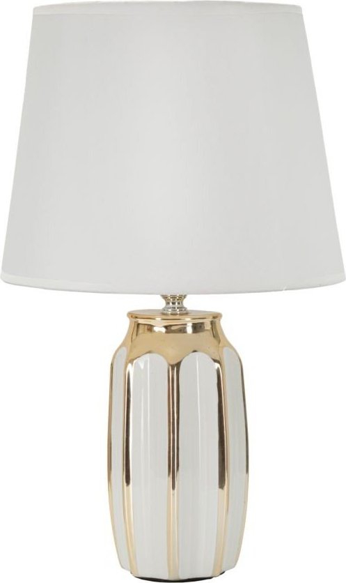 Bílá/ve zlaté barvě keramická stolní lampa s textilním stínidlem (výška 40