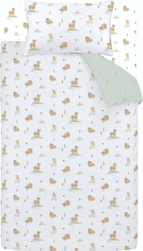 Bílé/zelené bavlněné dětské povlečení na dvoulůžko 200x200 cm Mini Moo Cow – Bianca Bianca