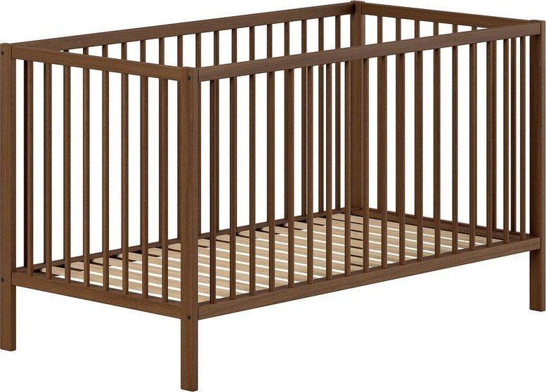 Hnědá postýlka z bukového dřeva s odnímatelným bokem/s nastavitelnou výškou 70x140 cm Dino – Vipack Vipack