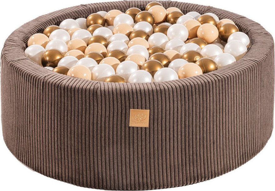 Hnědý manšestrový bazének s míčky ø 90x30 cm Montessori – Meowbaby MeowBaby