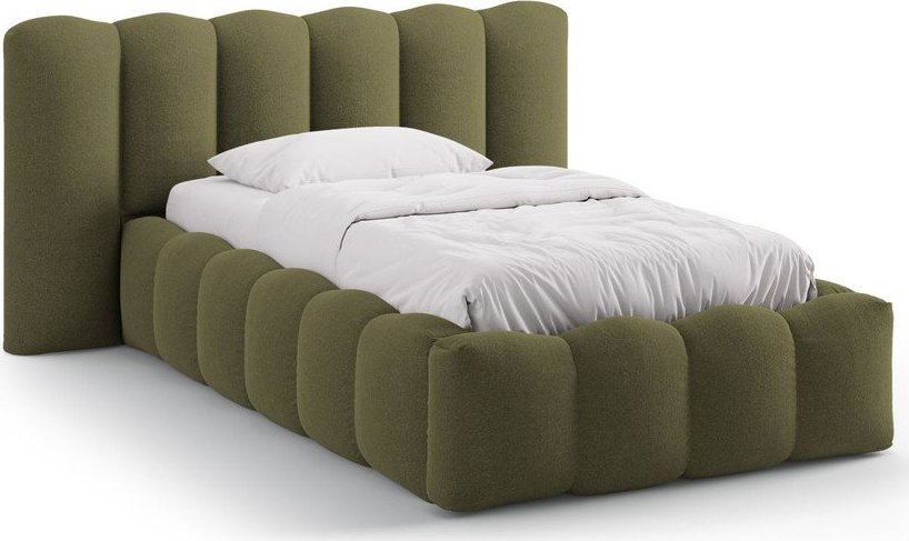 Khaki čalouněná jednolůžková postel s úložným prostorem s roštem 90x200 cm Lupine – Micadoni Micadoni