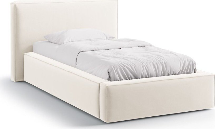 Krémová čalouněná jednolůžková postel s úložným prostorem s roštem 90x200 cm Jodie – Micadoni Micadoni