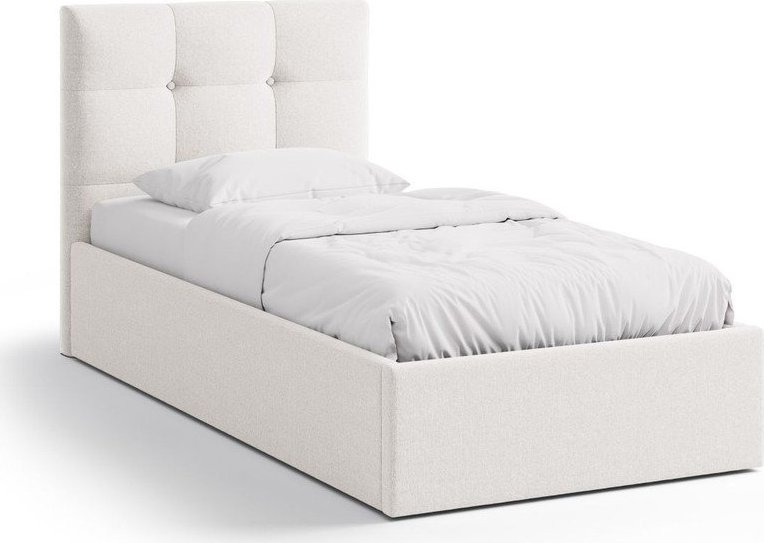 Krémová čalouněná jednolůžková postel s úložným prostorem s roštem 90x200 cm Phaedra – Micadoni Micadoni