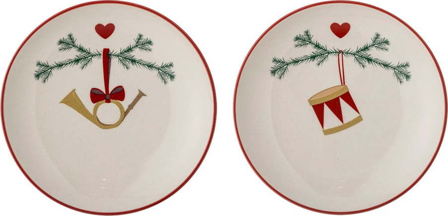 Krémové dezertní talíře s vánočním motivem z kameniny v sadě 2 ks ø 16 cm Yule – Bloomingville Bloomingville