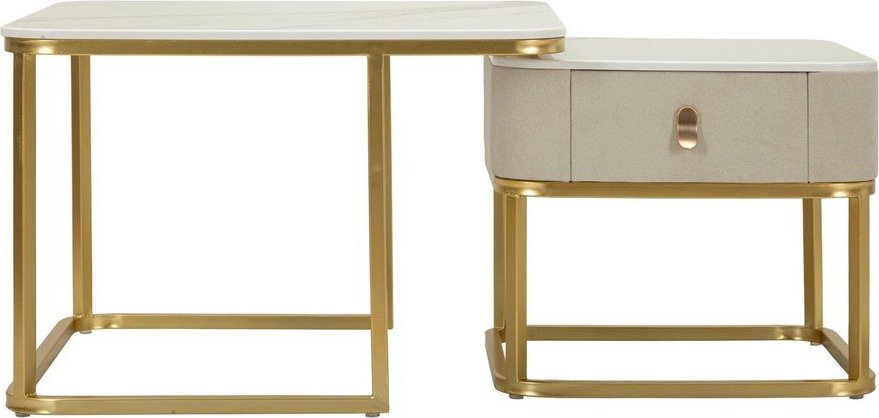Krémové/ve zlaté barvě konferenční stolky v sadě 2 ks v dekoru mramoru 50x70 cm Beauty – Mauro Ferretti Mauro Ferretti