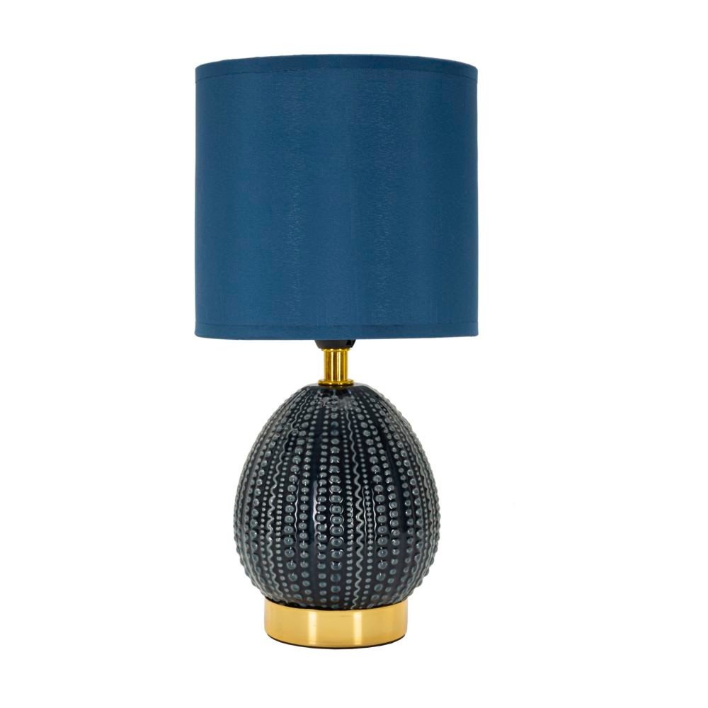 Modrá keramická stolní lampa s textilním stínidlem (výška 30