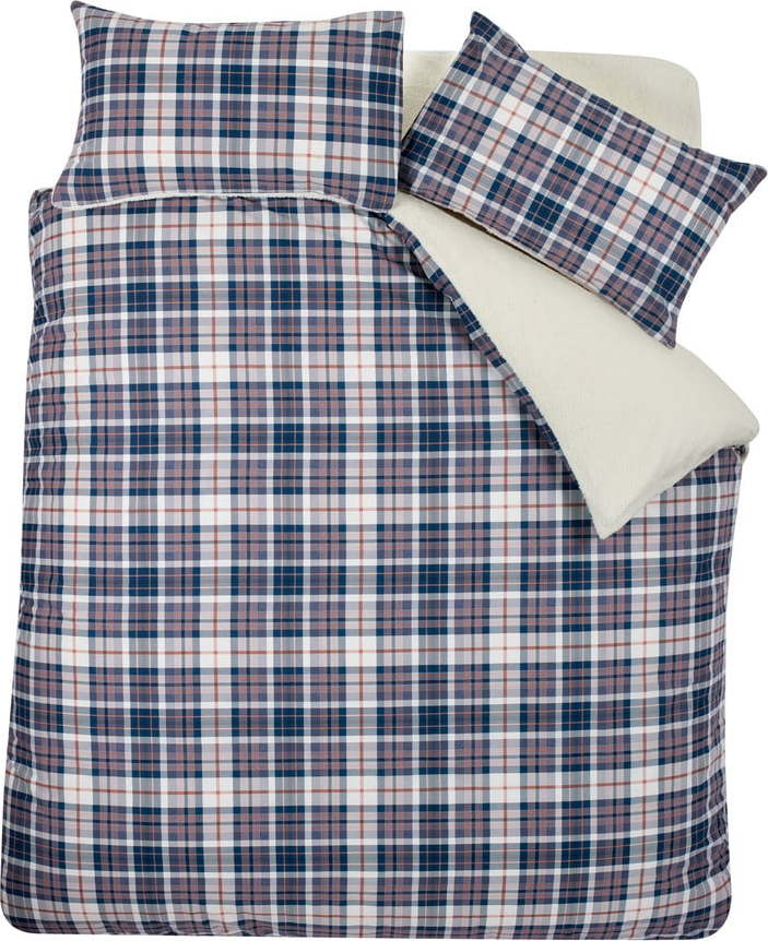 Modré/béžové povlečení na dvoulůžko s beránkem 200x200 cm Cosy Sherpa Check – Catherine Lansfield Catherine Lansfield