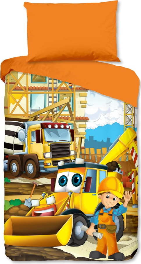 Oranžové bavlněné dětské povlečení na jednolůžko 140x200 cm Building – Good Morning GOOD MORNING