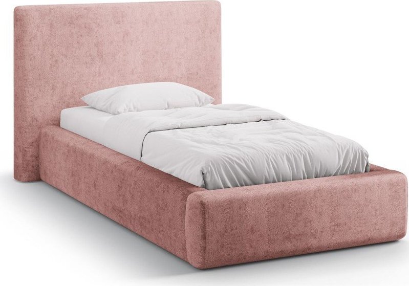 Růžová čalouněná jednolůžková postel s úložným prostorem s roštem 90x200 cm Amy – Micadoni Micadoni