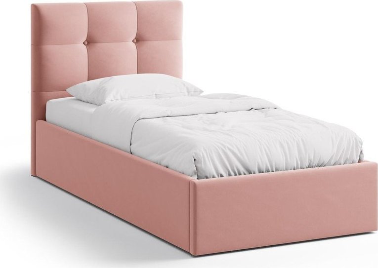Růžová čalouněná jednolůžková postel s úložným prostorem s roštem 90x200 cm Phaedra – Micadoni Micadoni