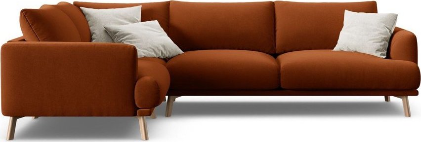 Sametová rohová pohovka v terakotové barvě (levý roh/do L) Naomi – Micadoni Micadoni