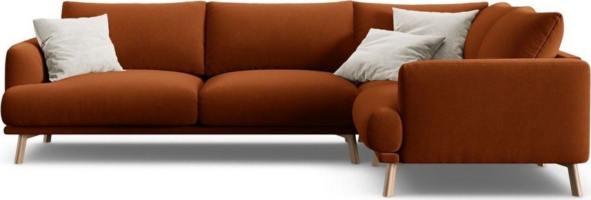 Sametová rohová pohovka v terakotové barvě (pravý roh/do L) Naomi – Micadoni Micadoni