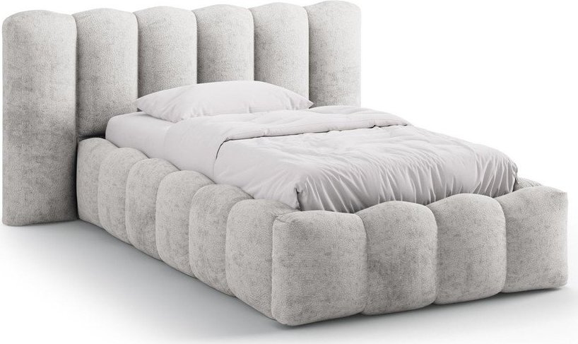 Šedá čalouněná jednolůžková postel s úložným prostorem s roštem 90x200 cm Lupine – Micadoni Micadoni