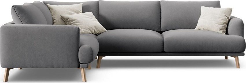 Šedá sametová rohová pohovka (levý roh/do L) Naomi – Micadoni Micadoni
