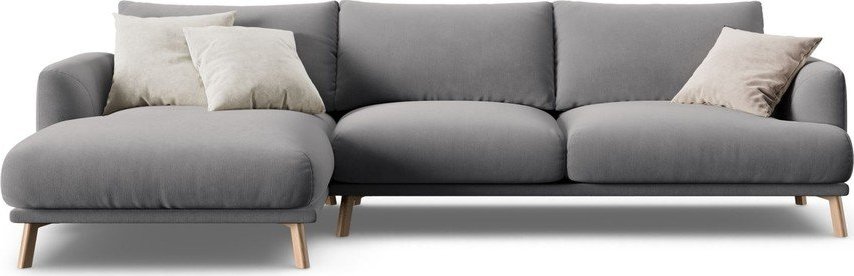Šedá sametová rohová pohovka (levý roh/s lenoškou) Naomi – Micadoni Micadoni