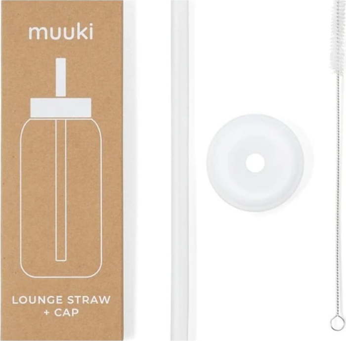 Silikonové brčko s čistícím kartáčkem/s víčkem Clear – Muuki MUUKI