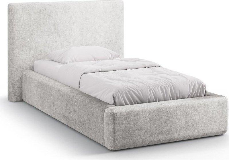 Světle šedá čalouněná jednolůžková postel s úložným prostorem s roštem 90x200 cm Amy – Micadoni Micadoni