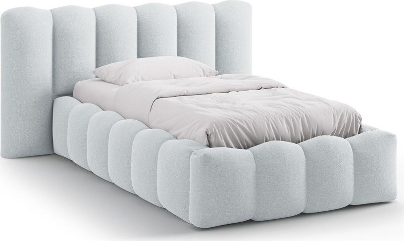 Světle šedá čalouněná jednolůžková postel s úložným prostorem s roštem 90x200 cm Lupine – Micadoni Micadoni