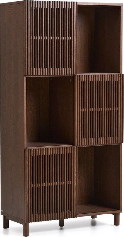 Tmavě hnědá knihovna v dekoru ořechu s posuvnými dveřmi 84