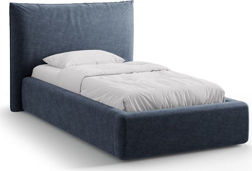 Tmavě modrá čalouněná jednolůžková postel s úložným prostorem s roštem 90x200 cm Kaelle – Micadoni Micadoni