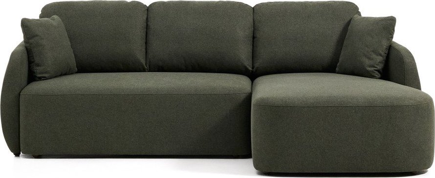 Tmavě zelená žinylková rozkládací rohová pohovka (pravý roh/s lenoškou) Laira – Kave Home Kave Home