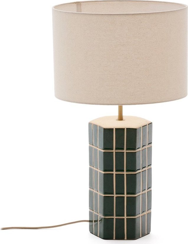 Zelená/krémová stolní lampa s textilním stínidlem (výška 61