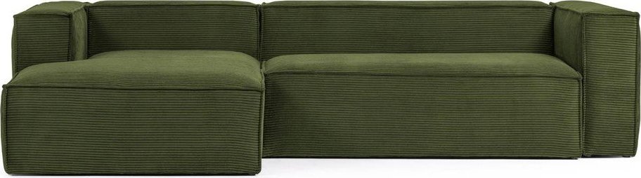 Zelená manšestrová rohová pohovka (levý roh/s lenoškou) Blok – Kave Home Kave Home