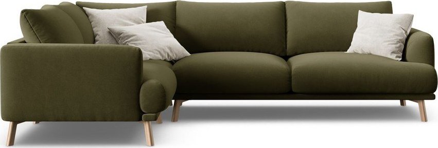 Zelená sametová rohová pohovka (levý roh/do L) Naomi – Micadoni Micadoni