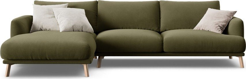 Zelená sametová rohová pohovka (levý roh/s lenoškou) Naomi – Micadoni Micadoni