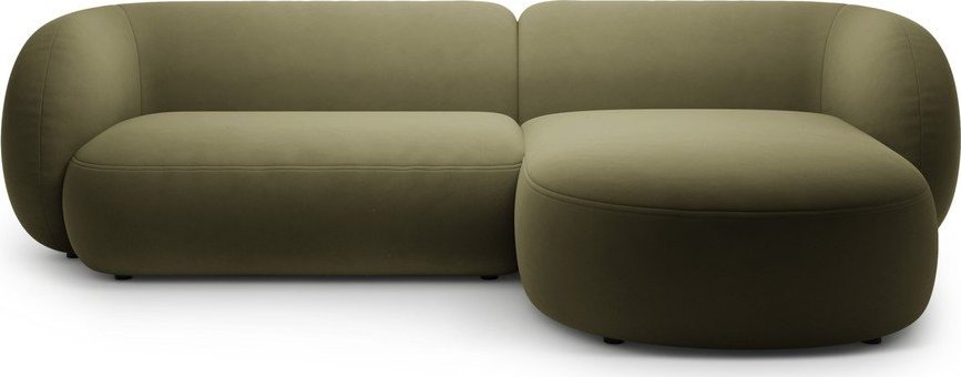 Zelená sametová rohová pohovka (pravý roh/s lenoškou) Kate – Micadoni Micadoni