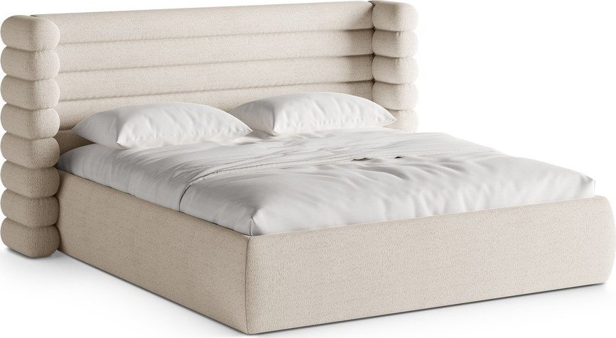 Béžová čalouněná dvoulůžková postel s úložným prostorem s roštem 160x200 cm Mount – Micadoni Micadoni