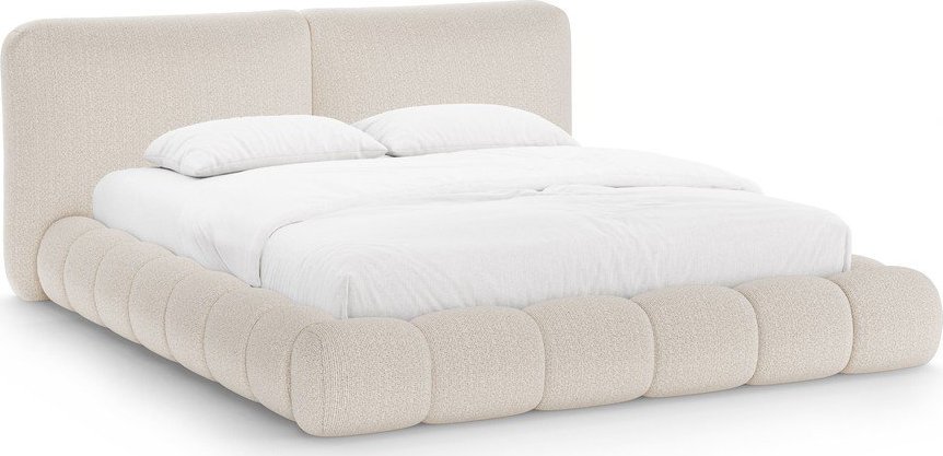 Béžová čalouněná dvoulůžková postel s úložným prostorem s roštem 180x200 cm Solange – Micadoni Micadoni