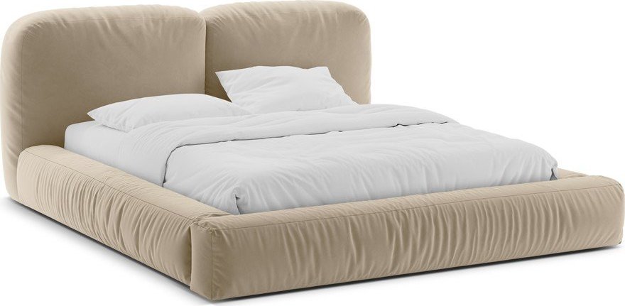 Béžová čalouněná dvoulůžková postel s úložným prostorem s roštem 200x200 cm Martina – Micadoni Micadoni