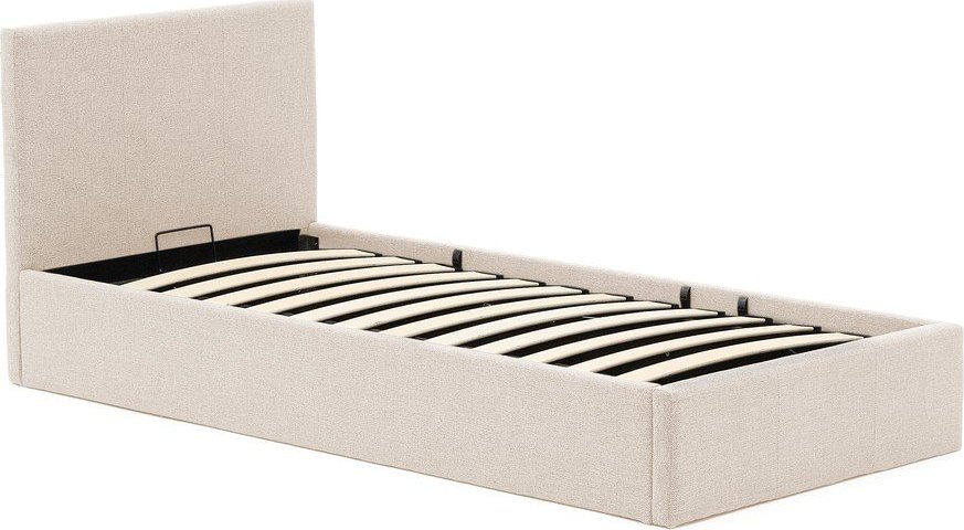 Béžová čalouněná jednolůžková postel s úložným prostorem s roštem 90x200 cm Nahiri – Kave Home Kave Home